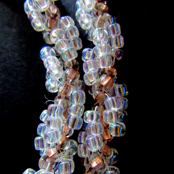 Iridescent white & copper bead lariat necklace & pierced dangling hoop earrings - Picture 9 of 16